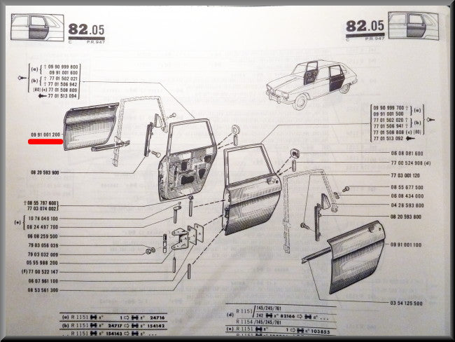 Plaque de porte arrière droite – Renault 16 – OEM 0991001200