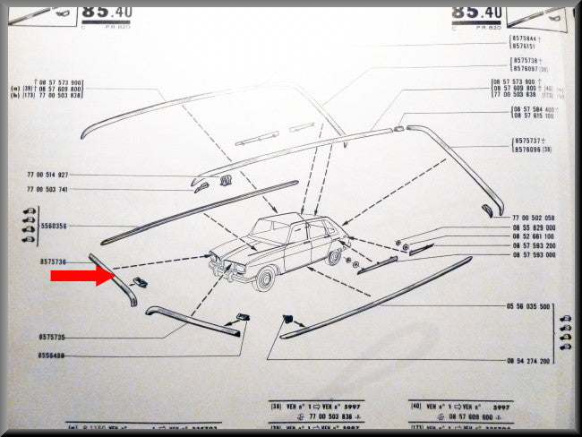 Bande de capot droite – Renault 16 < 1974 – OEM 0857573600 – Occasion
