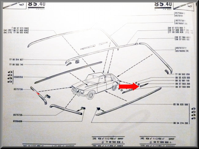 Baguette chromée – Renault 16 (1150 et TS <1970) – OEM 0857593200