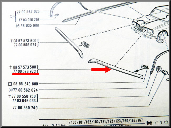 Bandeau capot gauche – Renault 16 > 1973 – OEM 7700586973