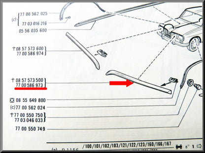 Bandeau capot gauche – Renault 16 > 1973 – OEM 7700586973