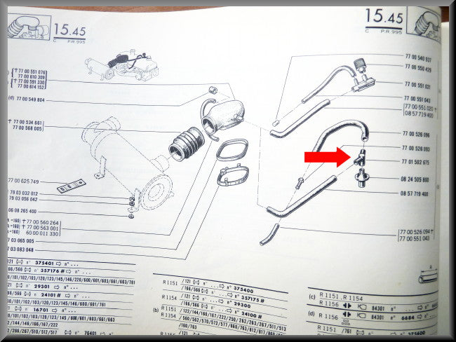 Pièce en Y pour système de ventilation du carter - Renault 5 - Renault 15 - Renault 16 L-TL - 7701502675