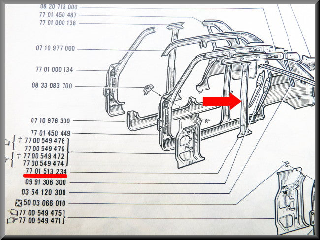 Montant B intérieur droit – Renault 16 – OEM 7701513234