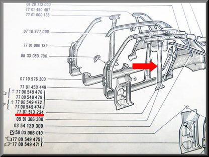 Montant B intérieur droit – Renault 16 – OEM 7701513234