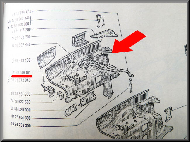 Garde-boue intérieur avant droit avec traverse – Renault 16 – OEM 7701519161