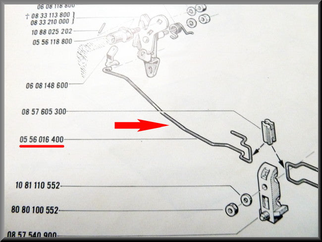 Pull rod right for the bonnet lock – Renault 16 – OEM 0556016400