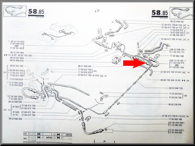 Jeu de flexibles de frein arrière – Renault 16 – OEM 7700551289