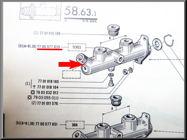 Maître-cylindre de frein – Renault 16 - Renault Alpine - Renault divers – OEM 7700577839 / 7700617441