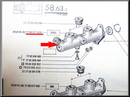 Maître-cylindre de frein – Renault 16 - Renault Alpine - Renault divers – OEM 7700577839 / 7700617441