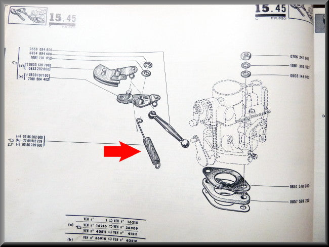 Spring throttle cable on carburetor - Renault 16 TX, TL, TS - OEM 7700512239