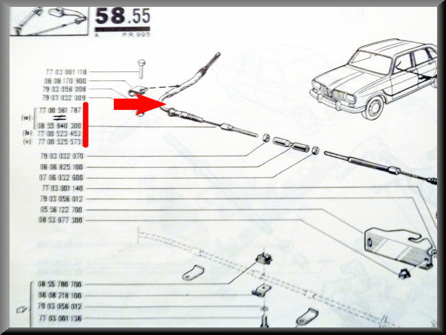 Rear right handbrake cable – Renault 16 – OEM 7701348404 / 0855840300