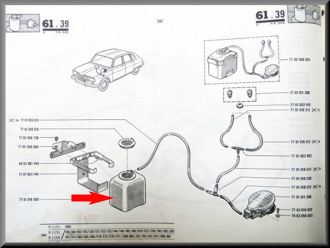 Réservoir lave-glace (sans bouchon) – Renault 16 – OEM 7701016509 / 7704000003