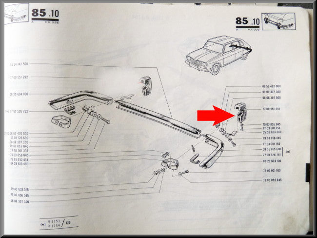 Butoir de pare-chocs arrière gauche (deuxième type) et – Renault 16 TL, TS (deuxième type) et TX – OEM 7700551291