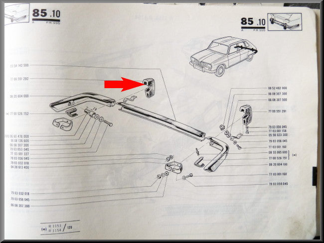 Butoir de pare-chocs arrière droit (deuxième type) – Renault 16 TL, TS (deuxième type) et TX – OEM 7700551292