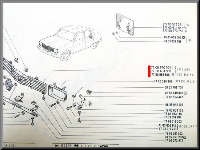Calandre centrale – Renault 16 TX >1976 – OEM 7700634931