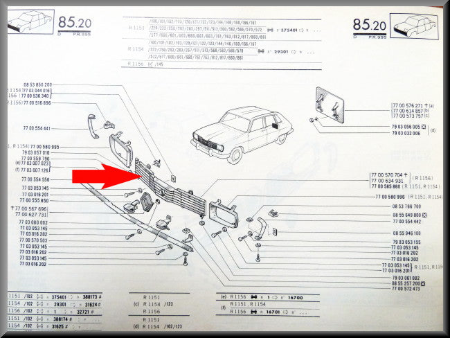 Grille centrale – Renault 16 TX (1973 1975) – OEM 7700570704 – Occasion