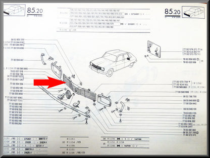 Grille centrale – Renault 16 TX (1973 1975) – OEM 7700570704 – Occasion