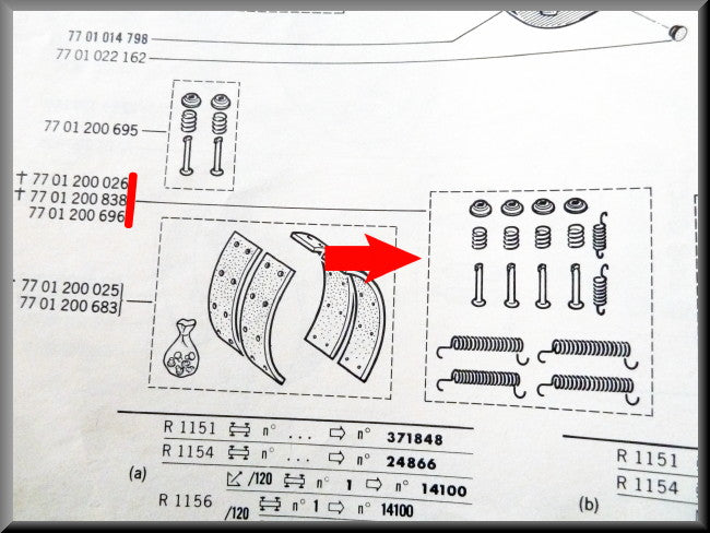 Kit de montage mâchoires de frein arrière (système Girling) – Renault 16 – OEM 7701200696