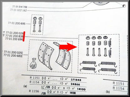 Kit de montage mâchoires de frein arrière (système Girling) – Renault 16 – OEM 7701200696