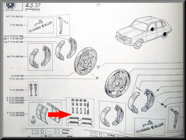 Kit de montage mâchoires de frein arrière (système Girling) – Renault 16 – OEM 7701200696