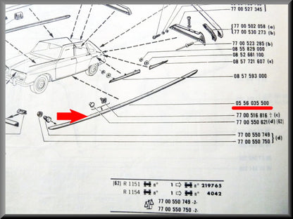 Bande chromée bas de caisse gauche – Renault 16 – OEM 0556035500 – Occasion