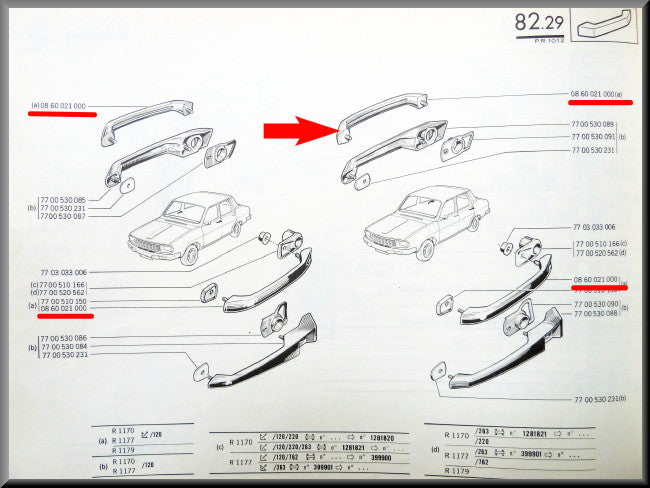 Handgreep portier buitenzijde – Renault 12 – OEM 0860021000