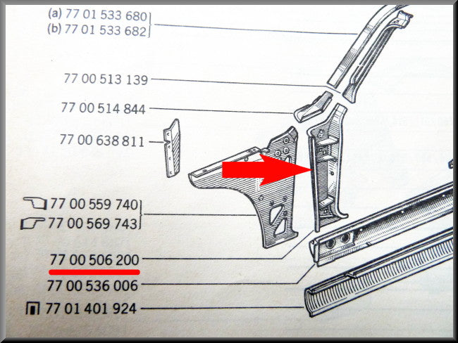 A-pillar right – Renault 12 – OEM 7700506200