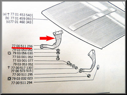 Motorkap steun rechts – Renault 12 – OEM 7700511296