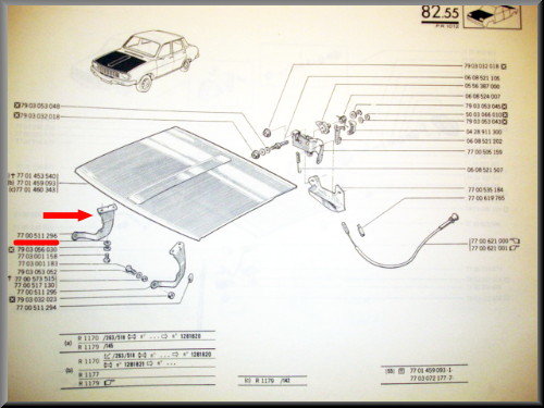 Motorkap steun rechts – Renault 12 – OEM 7700511296