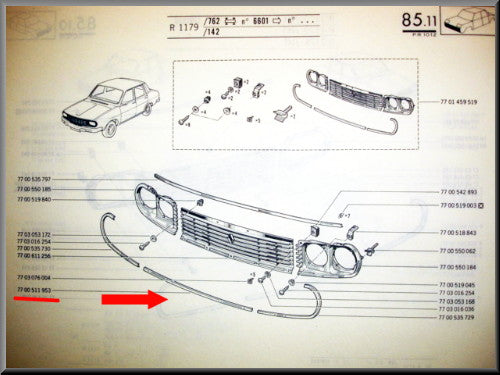 Grille molding – Renault 12 – OEM 7700511953
