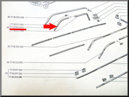 Dakgoot lijst rechts voor – Renault 12 – OEM 7700512873