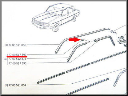 Koppelstuk dakgoot lijst – Renault 12 – OEM 7700517691