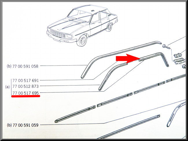 Dakgoot lijst links achter – Renault 12 – OEM 7700517694