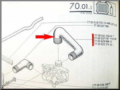 Durite supérieure de radiateur (grand radiateur) (durite : 30 cm) – Renault 12 – Renault 15 - OEM 7700521906