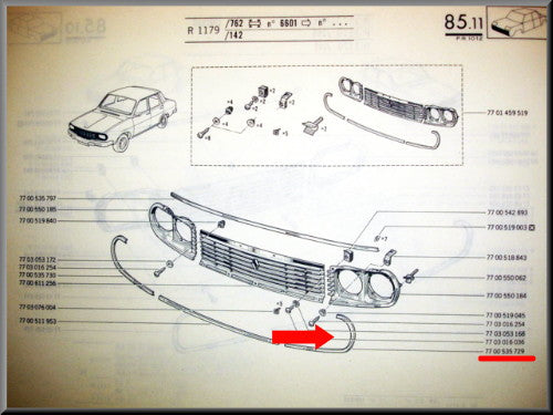 Chroomrand grill links – Renault 12 – OEM 7700535729