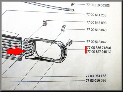 Grill linkerdeel zonder chroomrand – Renault 12 – OEM 7700536718