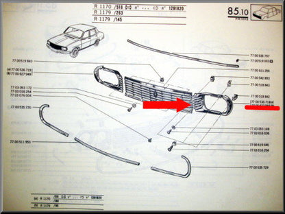 Grill linkerdeel zonder chroomrand – Renault 12 – OEM 7700536718