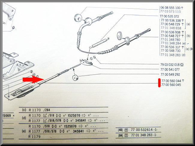Câble de frein à main avant – Renault 12 - Renault 15 - Renault 17 – OEM 7700560045 et 7700560044
