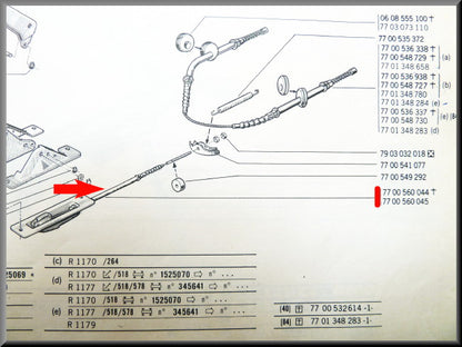 Câble de frein à main avant – Renault 12 - Renault 15 - Renault 17 – OEM 7700560045 et 7700560044