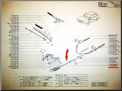 Câble de frein à main avant – Renault 12 - Renault 15 - Renault 17 – OEM 7700560045 et 7700560044