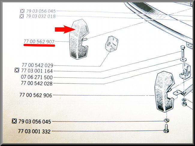 Rubber blok bumper voorzijde rechts – Renault 12 – OEM 7700562907
