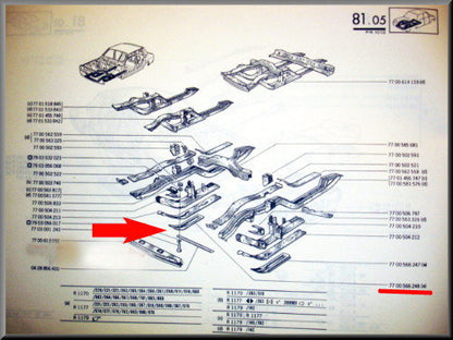 Chassis plate right – Renault 12 Gordini – OEM 7700566248