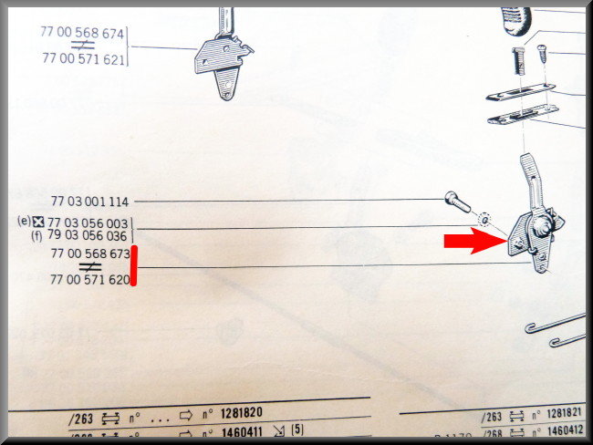 Tirette d'ouverture de serrure de porte avant gauche – Renault 12 – OEM 7700568673