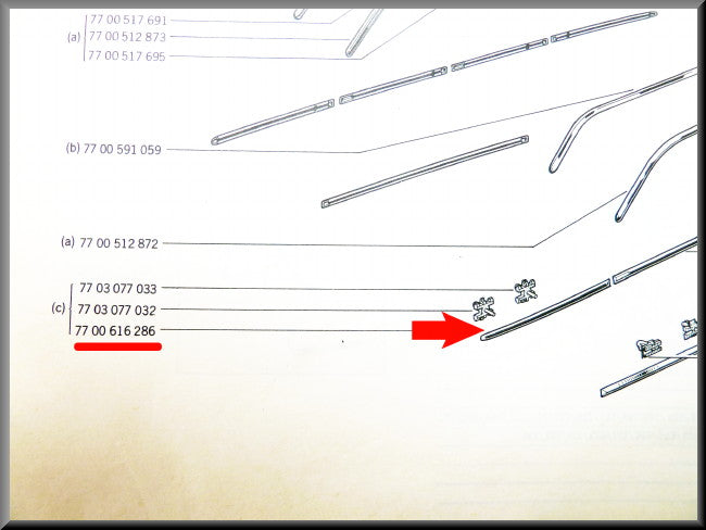 Baguette de pare-brise gauche et droite – gauche droite – Renault 12 – OEM 7700616286