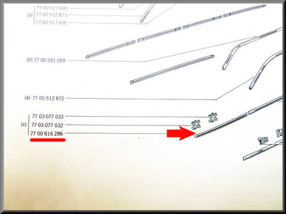 Baguette de pare-brise gauche et droite – gauche droite – Renault 12 – OEM 7700616286
