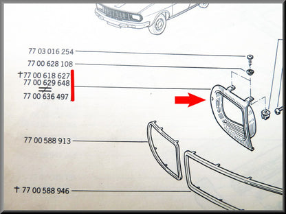 Grill deel rechts – Renault 12 – OEM 7700636497 / 7701654710