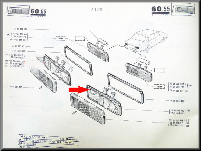 Achterlicht unit rechts – Renault 12 – OEM 7701009018