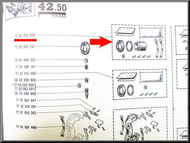 Kit de révision étrier de frein 54mm avant – Renault 12 Gordini – Renault 16 TX (73-75) - Renault 17 -  OEM 7701010264