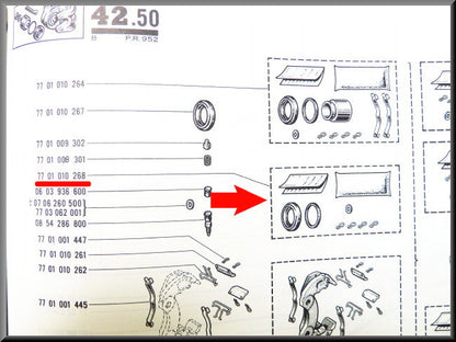 Kit de réparation étrier de frein avant 54 mm – Renault 12 Gordini – Renault 17 – Renault 16 TX (73-75) - OEM 7701010268