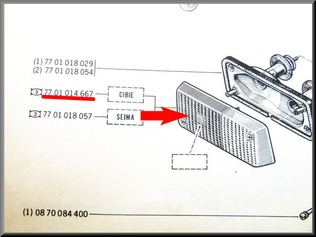 Stadslicht reflector rechts wit/ wit CIBIE – Renault 12 – OEM 7701014667